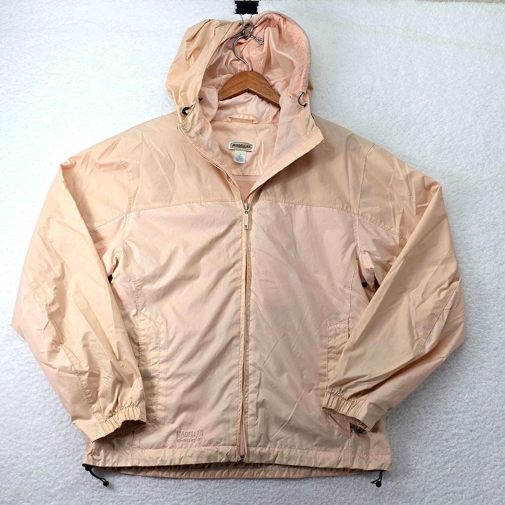 Magellan Sportswear Womens Hooded Windbreaker Jacket Peach Full Zip Medium